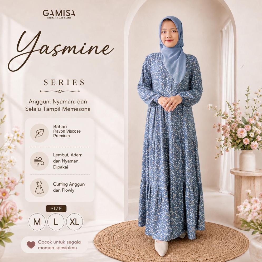 Bagus Gamis Dewasa Motif Yasmine Series By Gamisa.Id - Bahan Rayon Viscose Gamis Adem Nyaman Bisa Co