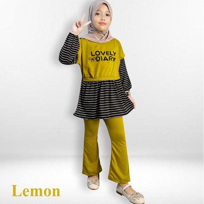 TERBARU  CF Kids Setelan Baju Muslim Anak Kaos Lengan Panjang Celana Cutbray Lovely Diary TERBARU 