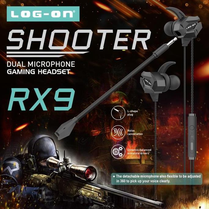 Banokilo_ - LOG ON HEADSET GAMING DUAL MICROPHONE LO-RX9 SHOOTER Handsfree/Earphone Komputer Earphon
