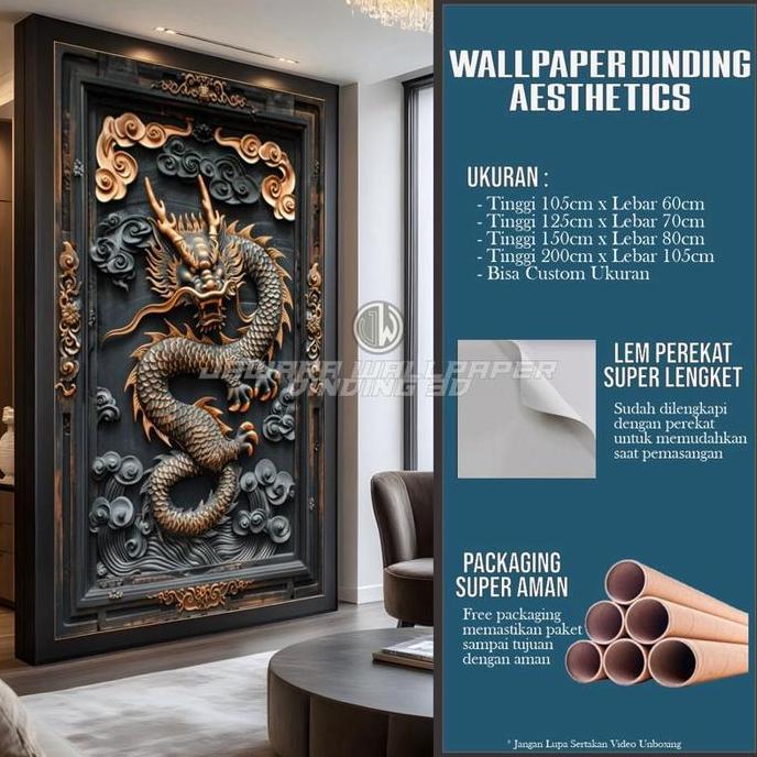 Rao- Stiker Dinding Relief Naga 3D Wallpaper Dinding Motif Naga Dekorasi Ruang Tamu Estetik & Keren