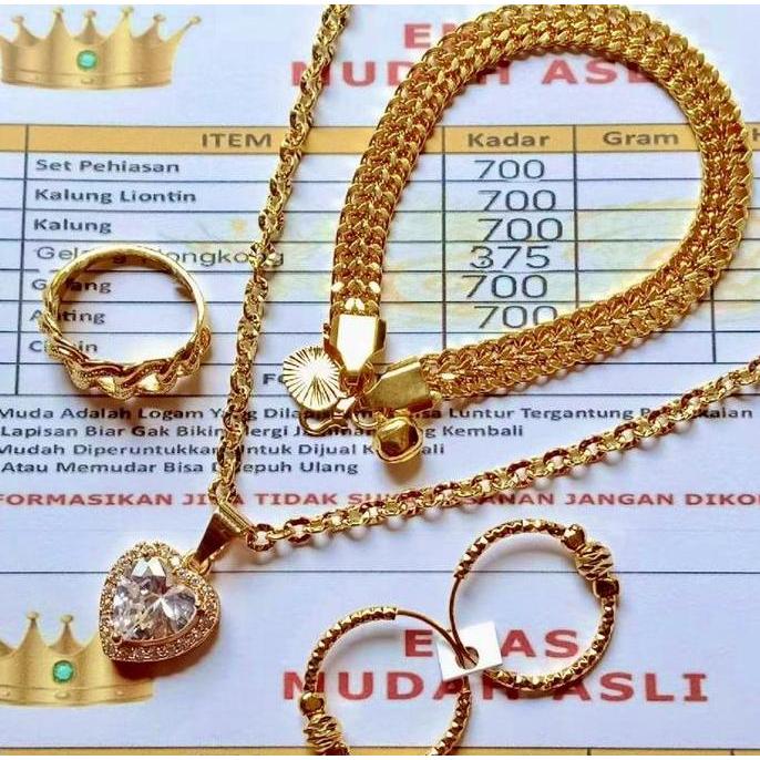 Relly- Set Perhiasan Nita Kalung Nuri Liontin Permata Love Berlapis Emas Muda Perhiasan Nita