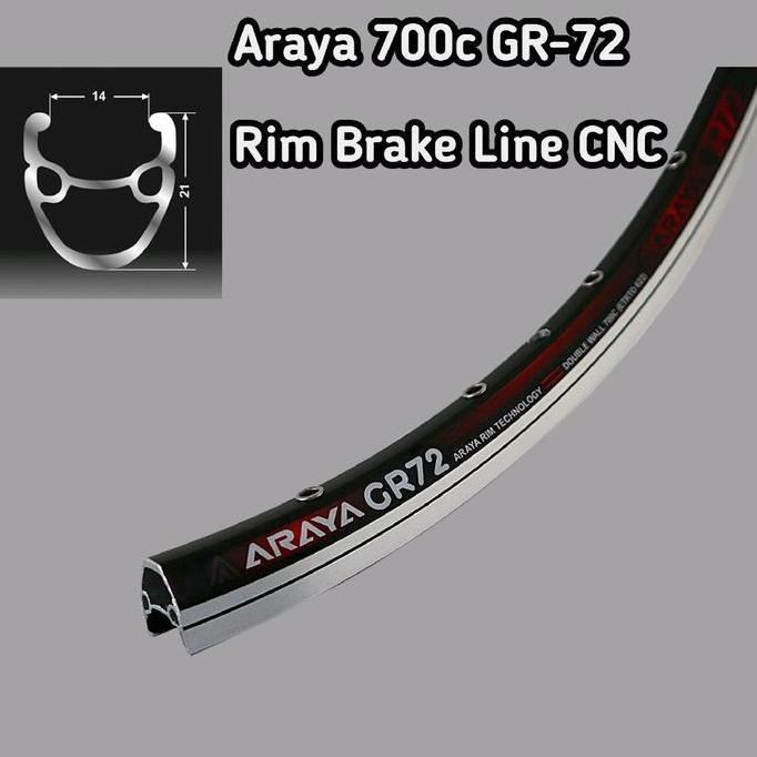 Rims Velg 700C Araya Gr-72 32 Hole Double Wall Alloy Cnc Mata Ikan Rim Brake Line 700C Araya Gr72 32
