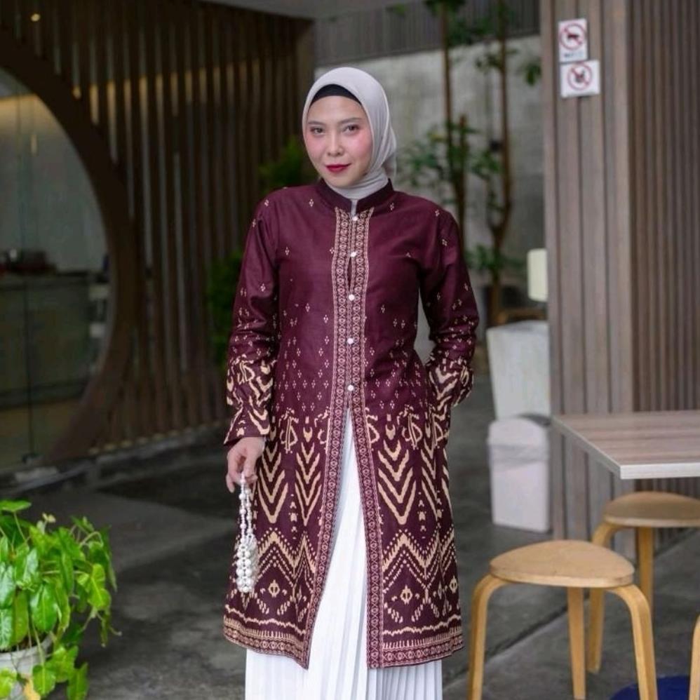Murah Batik Ravindra Tunik Batik Serena Lengan Panjang Kancing Depan Tali Samping