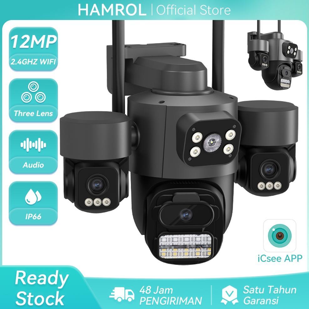 Hamrol 12MP Tiga lensa Kamera IP WiFi 8MP Dual Lens Outdoor Auto Tracking CCTV Security Camera iCsee