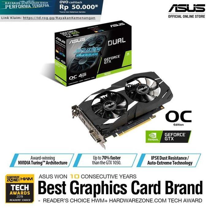 ASUS DUAL GTX 1650 4G OC GDDR6 1650 4GB 128BIT VGA CARD NVIDIA