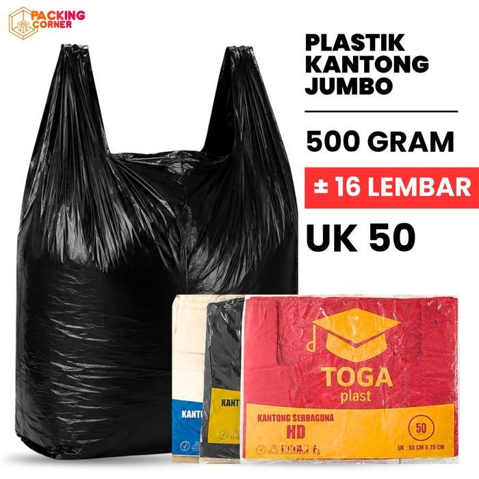 Kantong Kresek Plastik HD JUMBO Hitam Merah Putih Uk 50 500 GRAM TOGA HD BESAR - HITAM +/- 16 LEMBAR