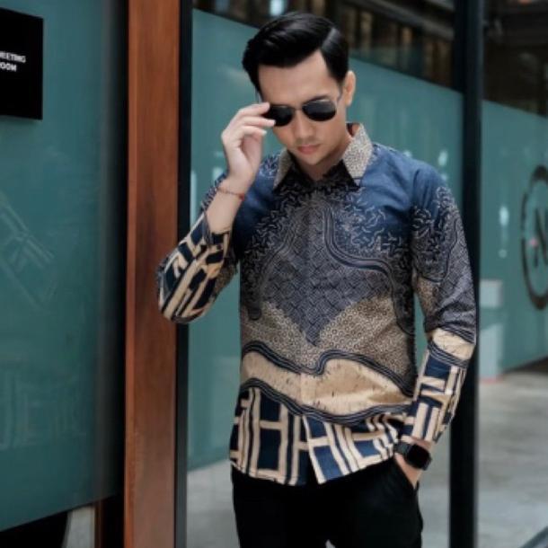 Clearance Bara Navy Kemeja Batik Pria Solo Full Furing Lengan Panjang Slimfit