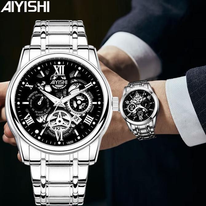 Kresome_Store - Aiyishi Jam Tangan Pria Dial Beronggakuarsa Anti Air Tali Stainless Steel Jam Tangan