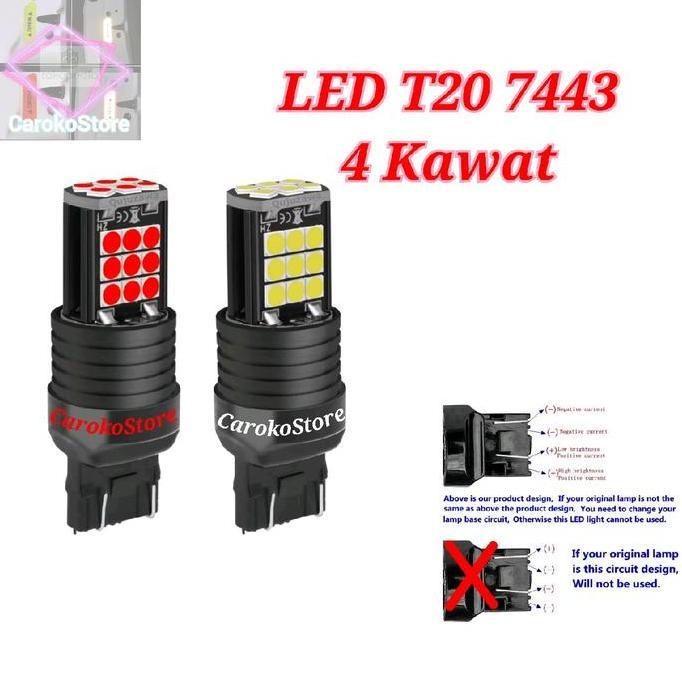 Lampu Led T20 7443 4 kawat superbright rem senja sen