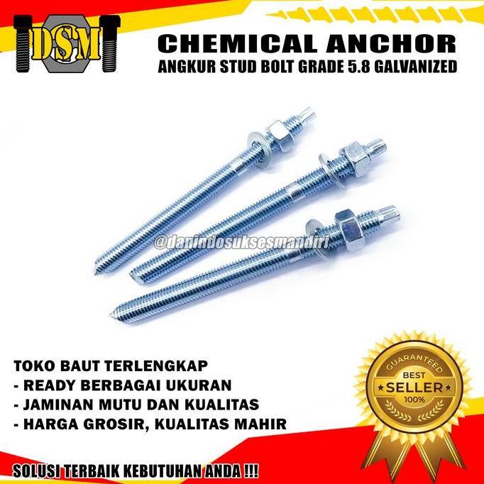 Angkur Chemical M16X190 / Stud Bolt 16 Mm / Chemical Anchor M16 Grade 5.8