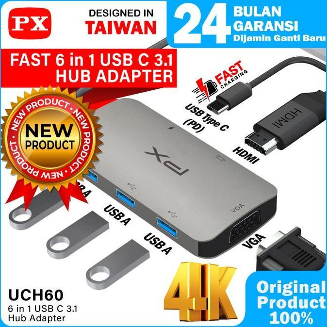 Hub Converter Usb Type C 3.1 To Hdmi 4K Vga Usb 6 In 1 Px Uch60