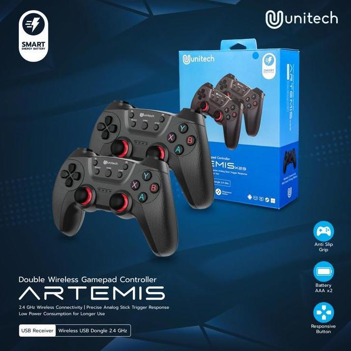 HARGA DISC - Gamepad Wireless Double 2.4G Unitech Artemis Controller Joystick Game Pad untuk Kompute