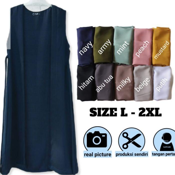Outer Cardigan Wanita L, Xl,Xxl Jumbo Oversize Polos Tanpa Lengan Kantor Formal Panjang