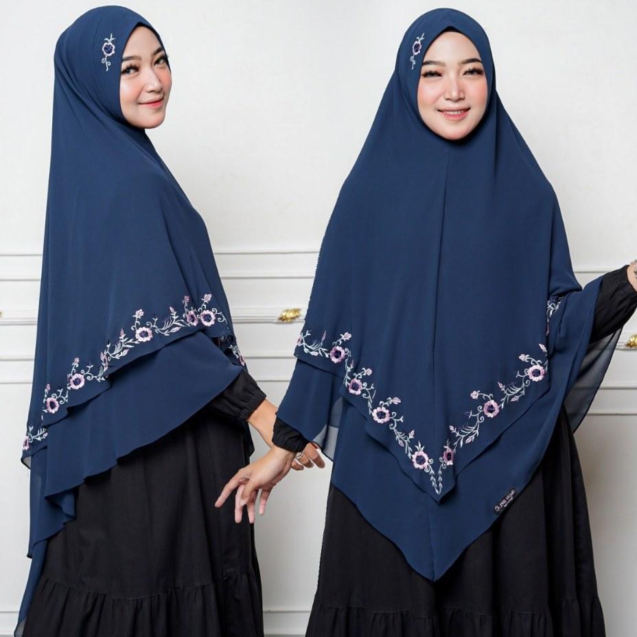 Khimar Rania Bordir /Hijab Syari Bordir 2 Layer Ceruty Premium/Kerudung Syari 2 Layer /Jilbab Bordir