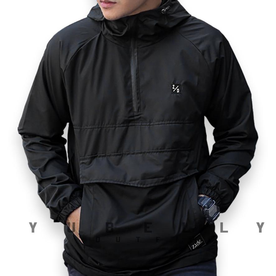 Jaket Cagoule Basic Polos Pria Distro Original Jacket Hoodie Outdor Windbreaker Parasut Kantong Dora