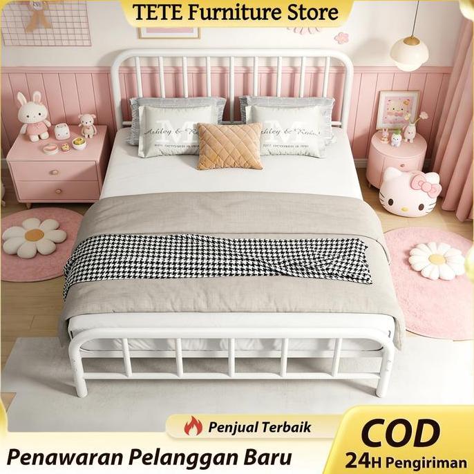 TETE_4 Ranjang Besi Tempat Tidur Dipan Tempat Tidur Ranjang Besi Dipan Besi Divan Besi Dipan Kasur F