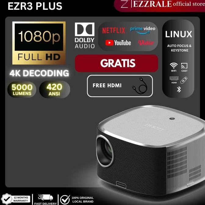 EZZRALE EZR3+ SMART PROJECTOR 420 ANSI  LINUX OS NETFLIX CERTIFIED