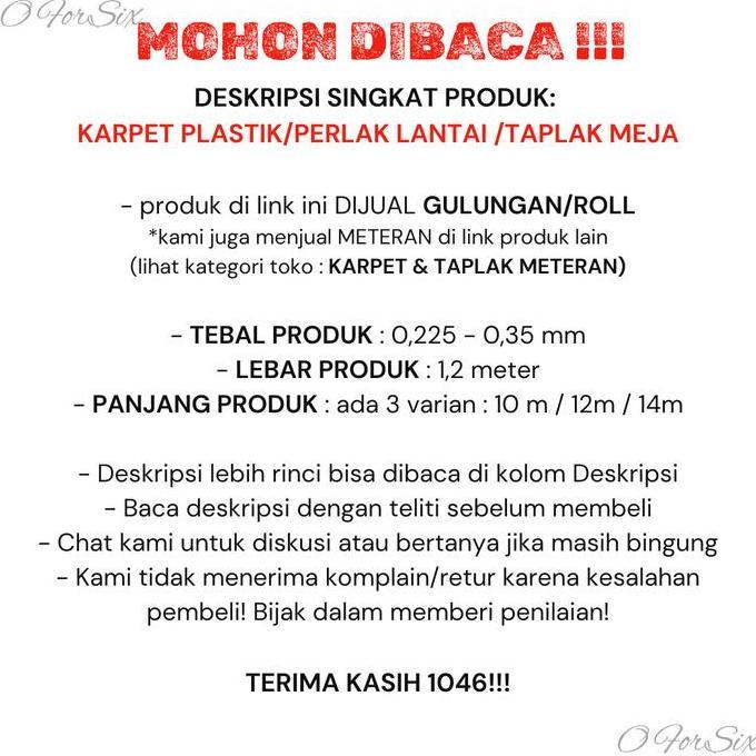 Myroom- (Roll) Karpet Plastik/Perlak Lantai/Meja/Karpet Lantai Plastik Lebar 1,2 Meter(New)/