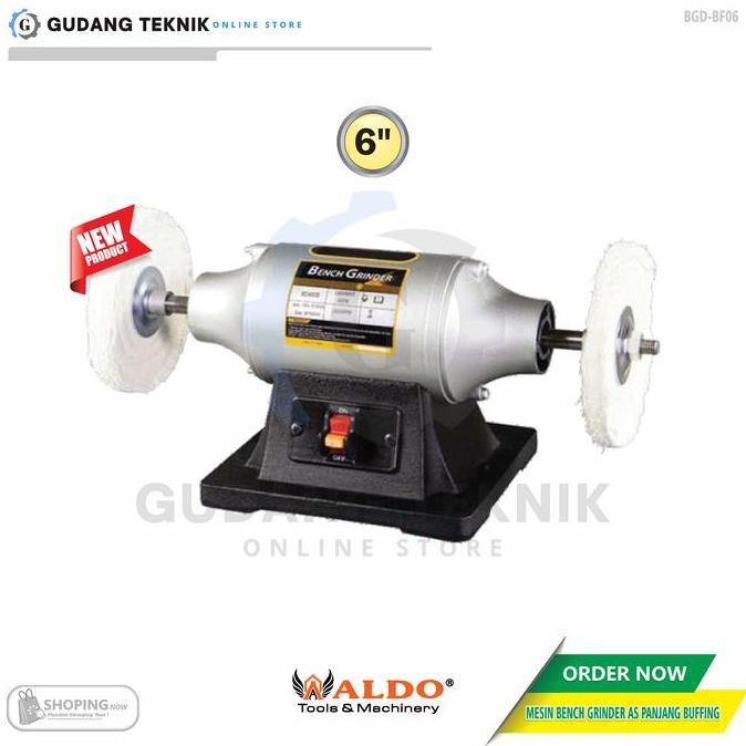 LAMPOM Mesin Gerinda Duduk 6" ALDO BGD-BF06 /Bench Grinder As Panjang Buffing