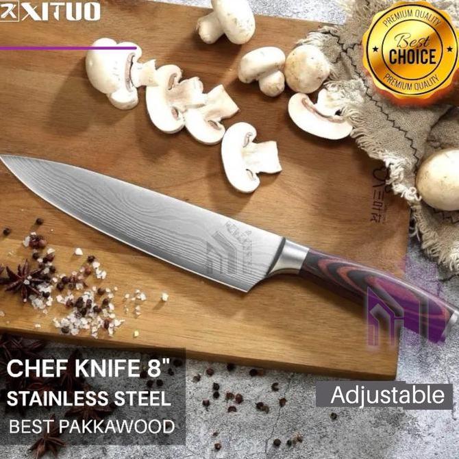 Backx- Xituo Pisau Dapur Set Chef Damascus Pattern Pisau Daging