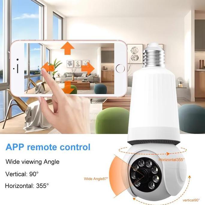 Camc- 8Mp Cctv Wifi Ip E27 Lamp Bulb Bohlam Lampu Kamera Q26 App V380 Pro Led Camera Support Onvif