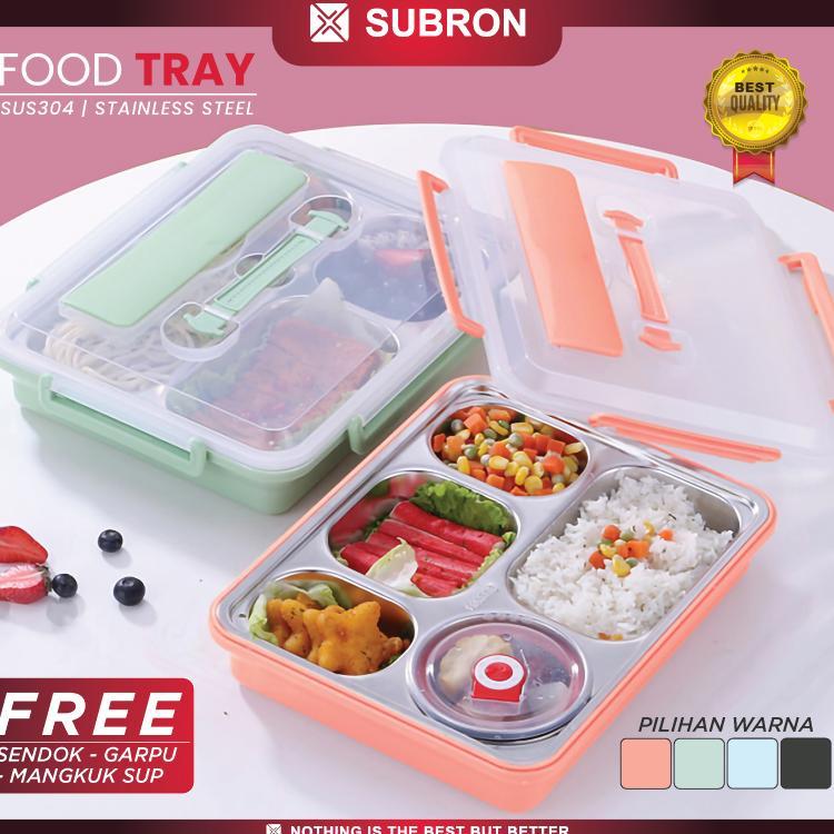 [MURAH] SUBRON SUS 304 Food Tray Lunch Box Kotak Bekal Catering 5 Sekat Wadah Mangkuk Sayur Dengan S