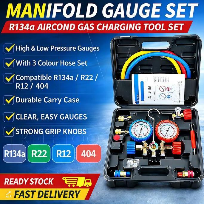 R134a Mobil Ac Pressure Mainfold Gauge Hose Kit Alat Pengukur Manifold Ac Pendingin Set Alat Perawat