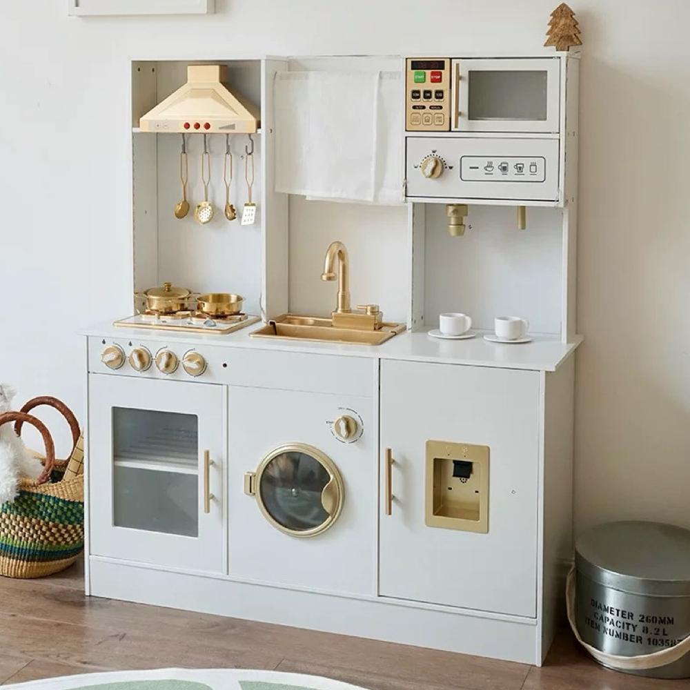[TERLARIS] GINGERINFANT Europe kitchen set kitchen white gold mainan kitchen kayu anak mainan mesin 