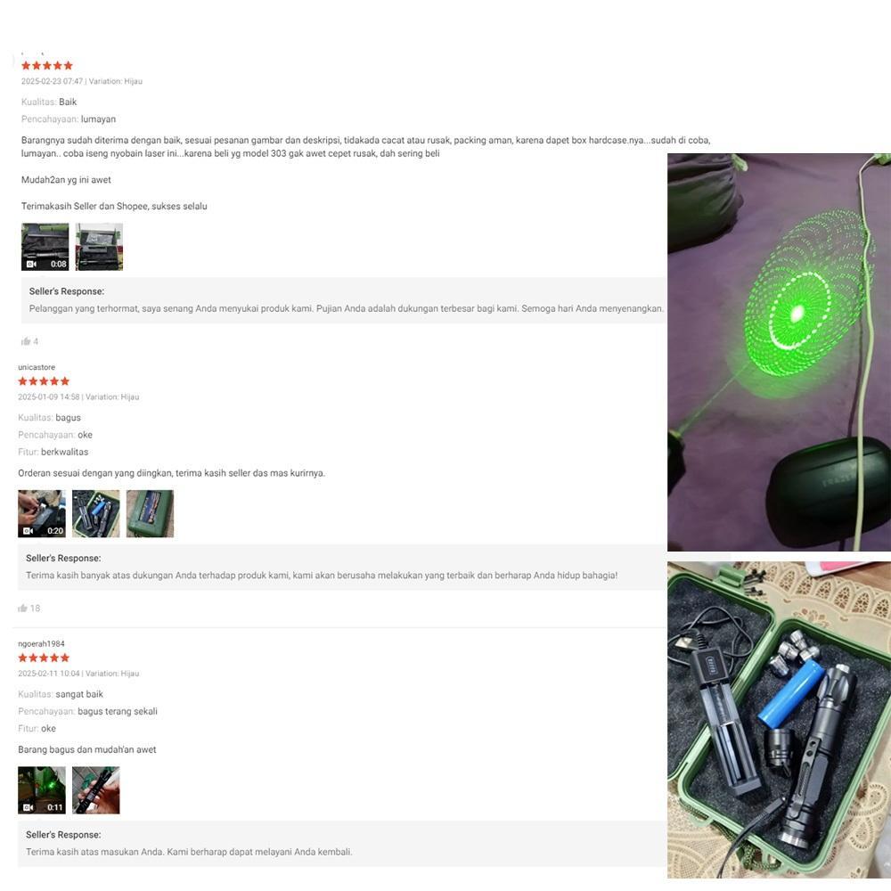 1Set Hijau/Merah Laser Pointer Jarak 16Km Usb 303 Laser  Jarak Jauh Baterai Charge Original 4200Mah 