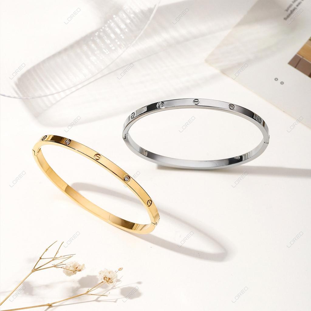 Loreo Gelang Tangan Titanium Elegan Gelang Bangle Bracelet Aksesoris