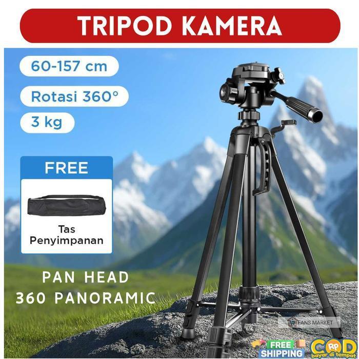 HOT DEAL - Tripod Kamera Professional Pan Head 360 Aluminium & Plastik Tinggi Maksimal 1.58m Quick R