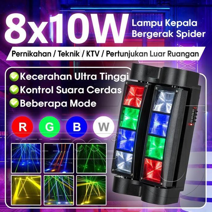 DJ Spider Moving Head Beam Light Lampu Kepala Bergerak 8x10w Led Beam DJ Lights Mini Spider Lampu Pa