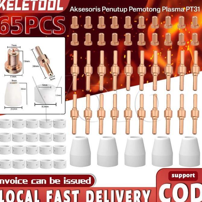 65PCS Tip Nozzle Plasma Cutter Nozzle Plasma Cutter Udara Plasma Cutter Tip Elektroda Ujung Pemotong