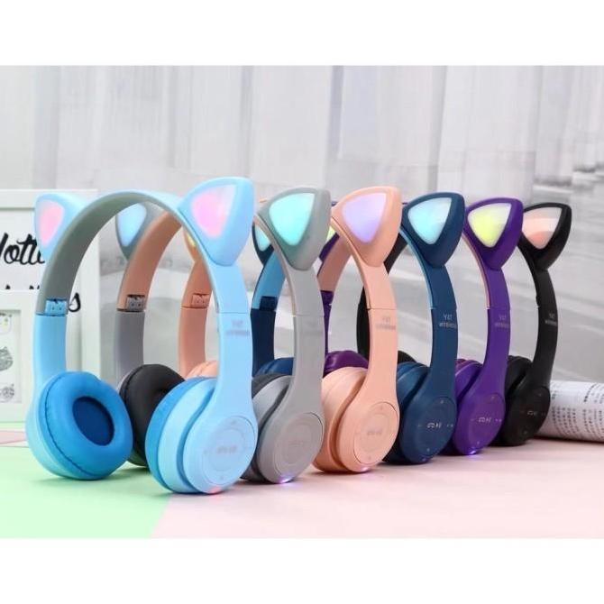 Headphone Wireless Bluetooth P47M Cat Ear Headset Bando Stereo Bass