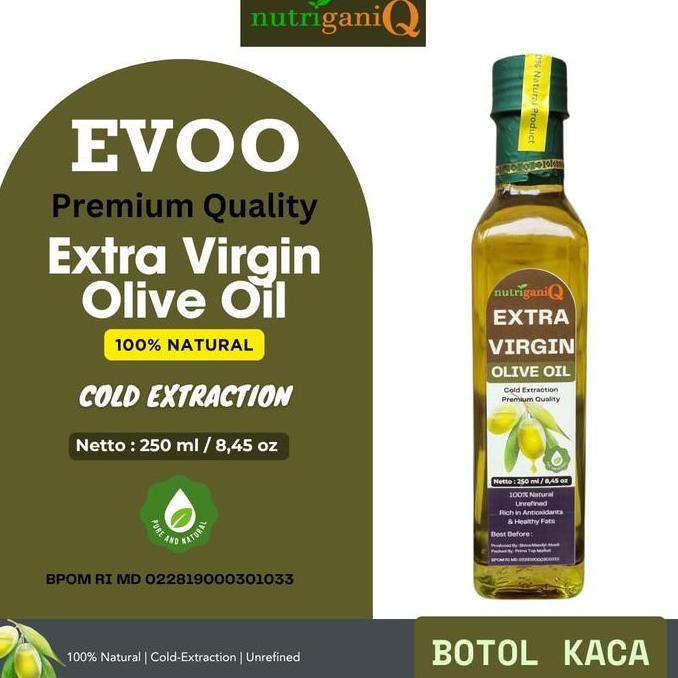 Xoxo- Nutraniq Extra Virgin O Oil (Evoo) Natural | Minyak Zaitun Mpasi Dressing Salad | Botol Kaca |