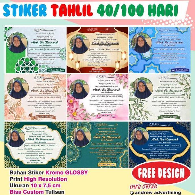 Mygift- Stiker / Kartu Tahlil 40 Hari / 100 Hari / 1 Tahun / Haul Meninggal Cards Foto