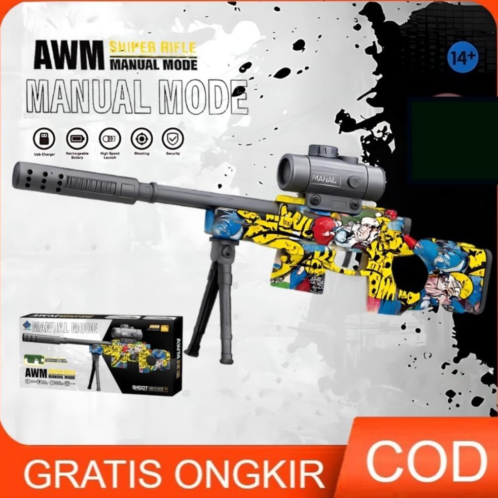 MANUAL MODE AWM SY-0218 Mainan Tembakan AWM peluru jelly mainan pistol Water gel tato Bubble mainan 