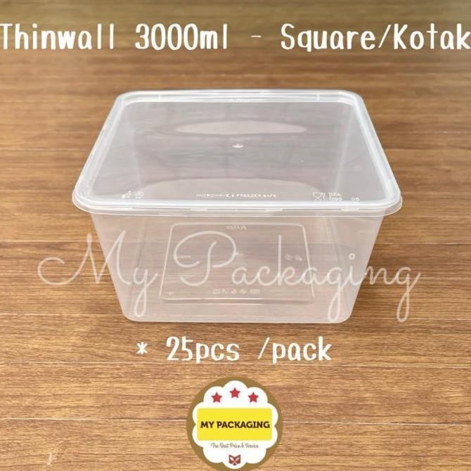 KIIP Thinwall Square 3000ml Kotak - 25 pcs