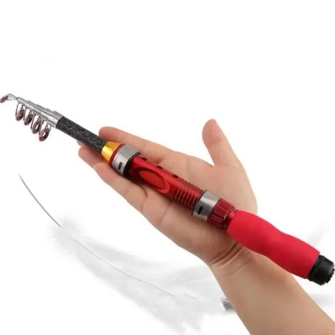 LUCKY MAN Joran pancing teleskopik 1.0-1.7m mini Joran pancing bagian pendek Pengumpan portabel Alat