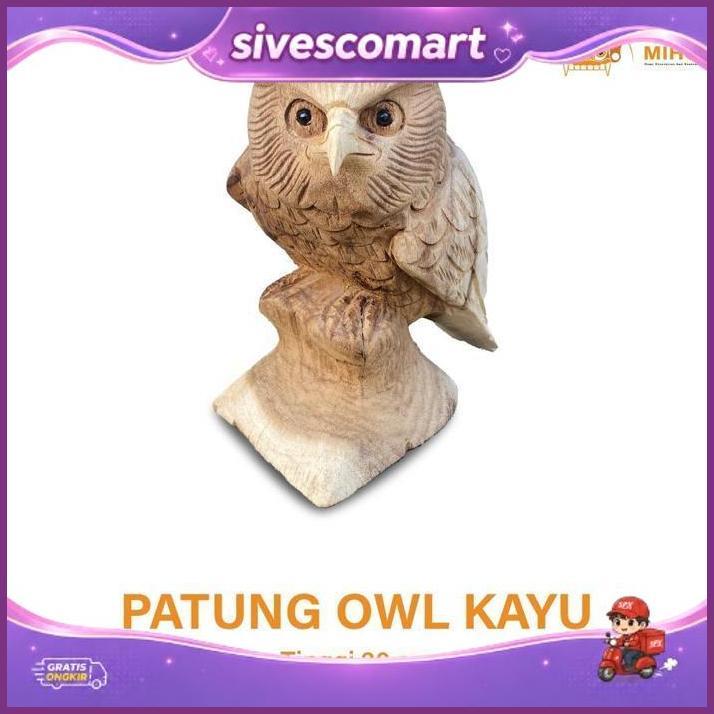Patung Burung Hantu 20 Cm - Patung Kayu - Patung Owl - Dekorasi Patung Burung - Patung Burung Kayu -