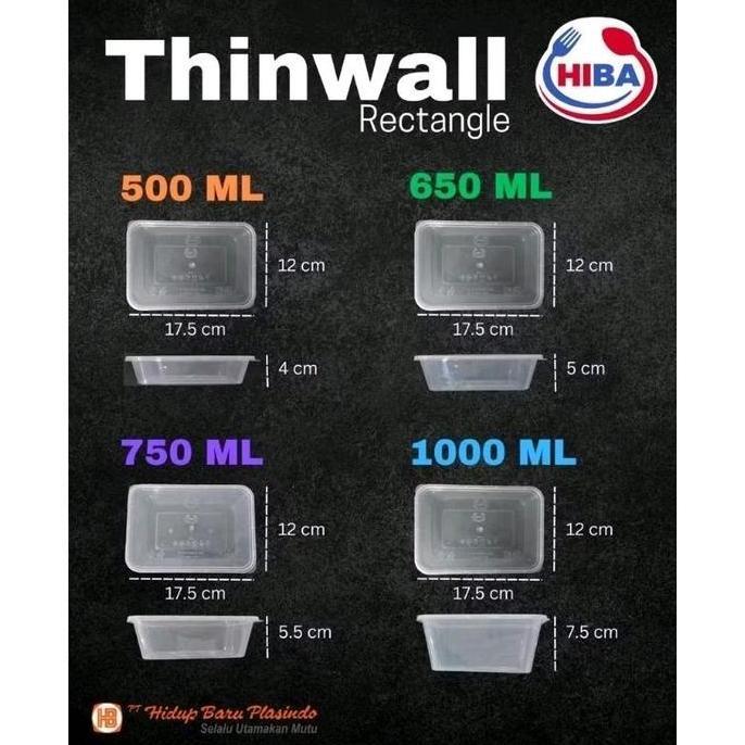 {Isi 25} Thinwall Persegi Panjang 500ml 650ml 750ml 1000ml - Thinwall Plastik HIBA