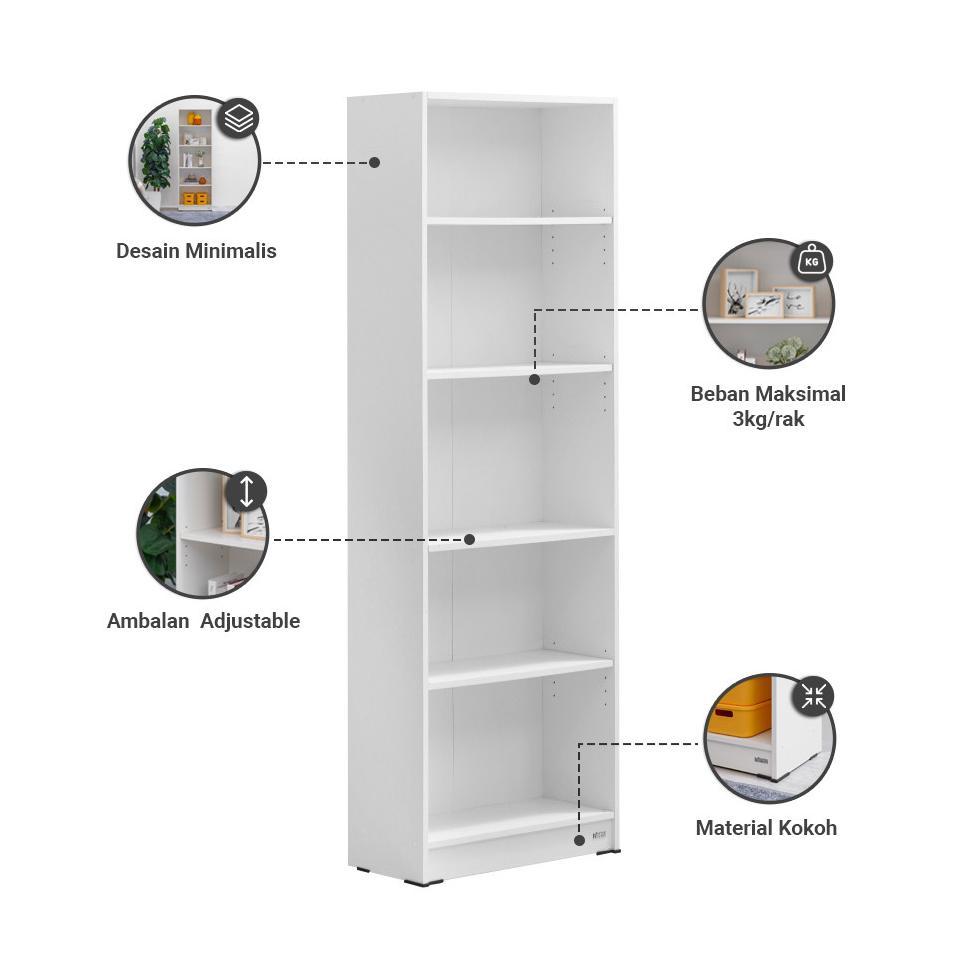 Informa Paulson Rak Buku 5 Tingkat - Putih Bookshelf Susun Rak Bacaan Shelf Buku Lemari Buku