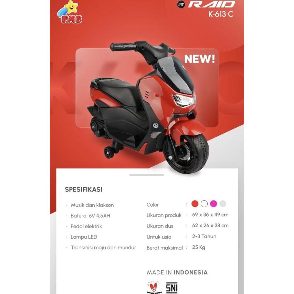 Allthebest- Motor Aki Mainan Anak NMAX Raid Mini K613C PMB K613 K-613 Charge