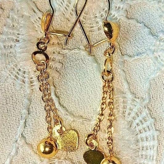 Anting Rantai Bulat Hati Emas Muda 1 Gram