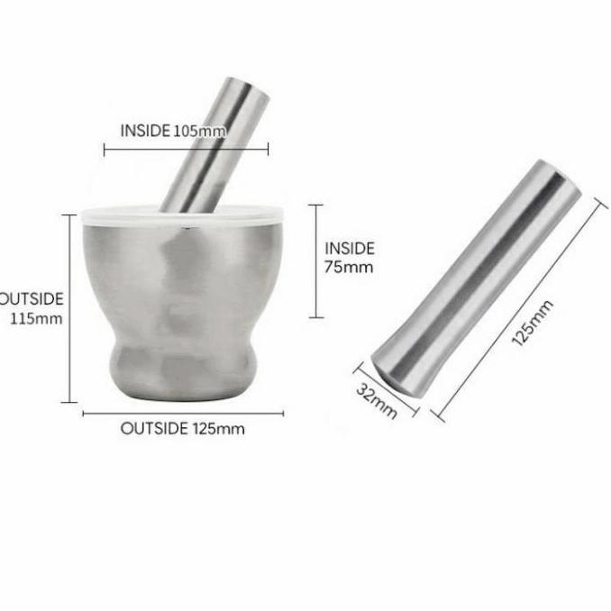 tumbukan obat stainless steel / ulekan / cobekan