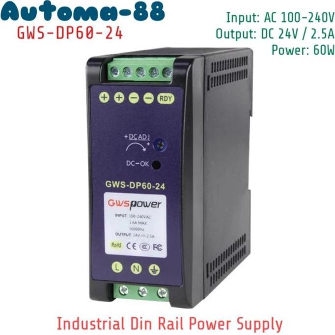 POWER SUPPLY DIN RAIL 24VDC 60WATT NEBU
