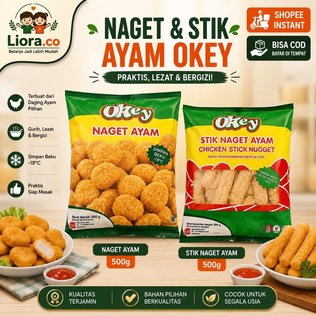 Okey Naget Ayam 500g 1Kg Stik Naget Ayam Frozen Chicken Nugget Halal Siap Masak