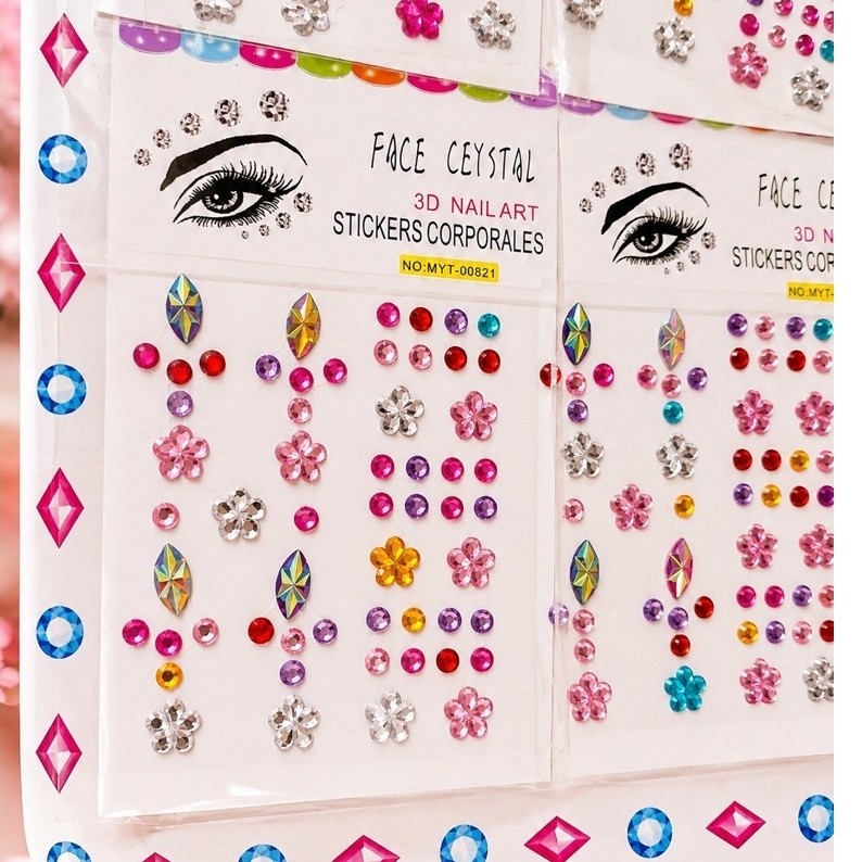 Manik Manik Kristal Wajah Sticker Tempel Berlian Warna Warni 3D Mutiara Dekorasi Wajah