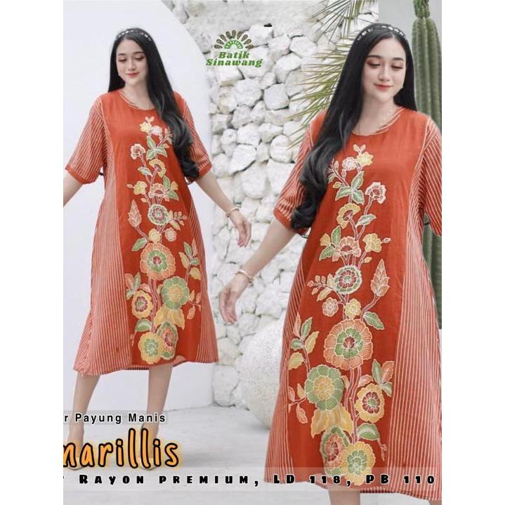 Pakaian Wanita Daster Batik Klok/Payung Baju Tidur Rinjani Amarillis Zipper Depan Busui Friendly Bah