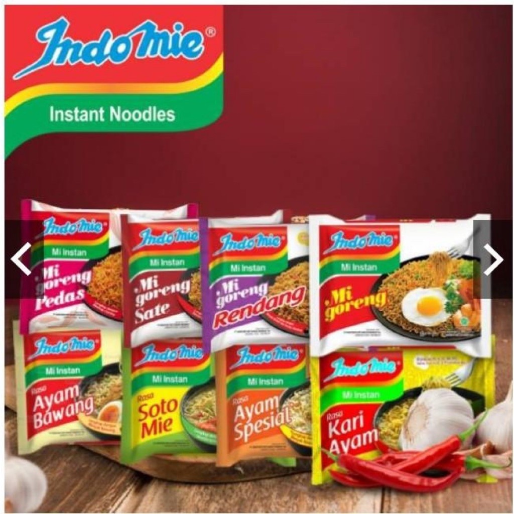 Indomie Mi Instan Goreng Rasa Ayam Bawang, Soto Mie, Kari Ayam, Rendang, Sate, Pedas